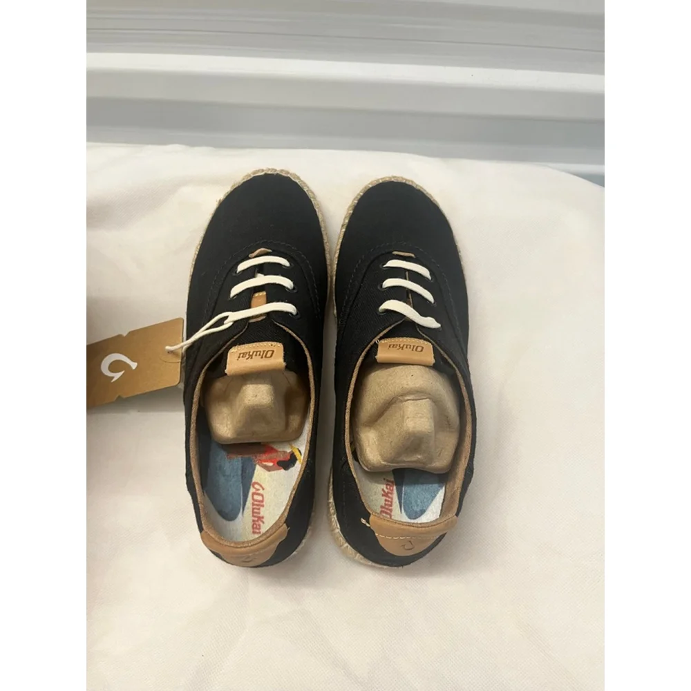 NIB $170 Olukai Kaula Pa’a Li Woman’s Espadrille Shoes in black color Size 39/9